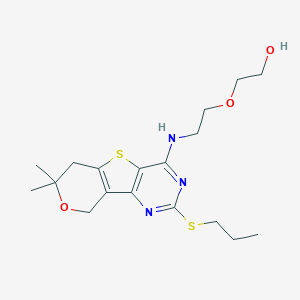 molecular formula C18H27N3O3S2 B360275 2-(2-{[7,7-dimethyl-2-(propylsulfanyl)-6,9-dihydro-7H-pyrano[3',4':4,5]thieno[3,2-d]pyrimidin-4-yl]amino}ethoxy)ethanol CAS No. 903859-36-9