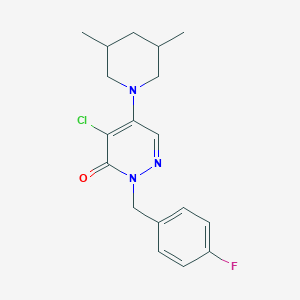 molecular formula C18H21ClFN3O B360277 4-chloro-5-(3,5-dimethyl-1-piperidinyl)-2-(4-fluorobenzyl)-3(2H)-pyridazinone CAS No. 903585-25-1