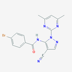 molecular formula C17H13BrN6O B360296 4-bromo-N-[4-cyano-1-(4,6-dimethyl-2-pyrimidinyl)-1H-pyrazol-5-yl]benzamide CAS No. 955562-20-6