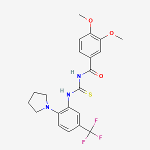 molecular formula C21H22F3N3O3S B3602972 3,4-dimethoxy-N-({[2-(1-pyrrolidinyl)-5-(trifluoromethyl)phenyl]amino}carbonothioyl)benzamide 