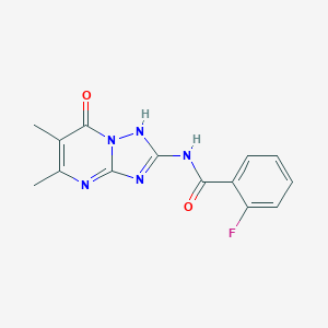 molecular formula C14H12FN5O2 B360307 2-fluoro-N-(7-hydroxy-5,6-dimethyl[1,2,4]triazolo[1,5-a]pyrimidin-2-yl)benzamide CAS No. 878450-33-0