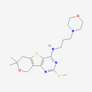 molecular formula C19H28N4O2S2 B360310 11,11-Dimethyl-4-methylsulfanyl-N-(3-morpholin-4-ylpropyl)-12-oxa-8-thia-3,5-diazatricyclo[7.4.0.02,7]trideca-1(9),2(7),3,5-tetraen-6-amine CAS No. 903858-88-8