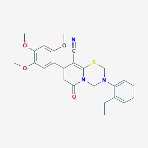 molecular formula C25H27N3O4S B360312 3-(2-Ethylphenyl)-6-oxo-8-(2,4,5-trimethoxyphenyl)-2,4,7,8-tetrahydropyrido[2,1-b][1,3,5]thiadiazine-9-carbonitrile CAS No. 896089-15-9