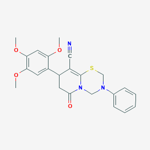 molecular formula C23H23N3O4S B360313 6-Oxo-3-phenyl-8-(2,4,5-trimethoxyphenyl)-2,4,7,8-tetrahydropyrido[2,1-b][1,3,5]thiadiazine-9-carbonitrile CAS No. 876887-08-0