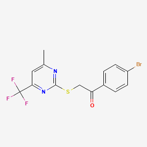 molecular formula C14H10BrF3N2OS B3603232 1-(4-bromophenyl)-2-{[4-methyl-6-(trifluoromethyl)-2-pyrimidinyl]thio}ethanone 