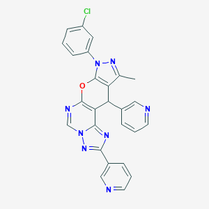 molecular formula C26H17ClN8O B360328 8-(3-Chlorophenyl)-10-methyl-2,11-di(3-pyridinyl)-8,11-dihydropyrazolo[4',3':5,6]pyrano[3,2-e][1,2,4]triazolo[1,5-c]pyrimidine CAS No. 900876-34-8