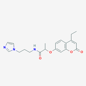 molecular formula C20H23N3O4 B360331 2-[(4-ethyl-2-oxo-2H-chromen-7-yl)oxy]-N-[3-(1H-imidazol-1-yl)propyl]propanamide CAS No. 879581-68-7