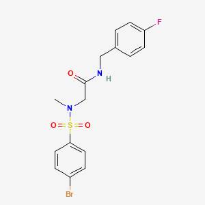 molecular formula C16H16BrFN2O3S B3603311 2-[(4-bromophenyl)sulfonyl-methylamino]-N-[(4-fluorophenyl)methyl]acetamide 