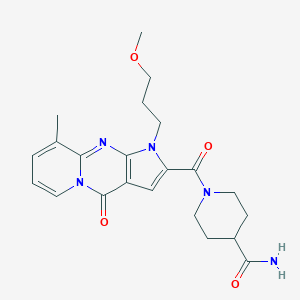 molecular formula C22H27N5O4 B360337 1-(1-(3-Methoxypropyl)-9-methyl-4-oxo-1,4-dihydropyrido[1,2-a]pyrrolo[2,3-d]pyrimidine-2-carbonyl)piperidine-4-carboxamide CAS No. 902032-24-0