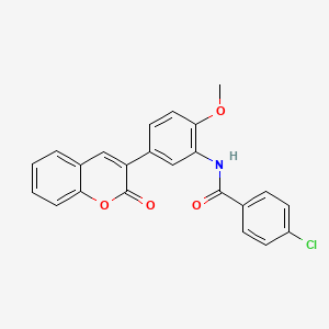 molecular formula C23H16ClNO4 B3603384 4-chloro-N-[2-methoxy-5-(2-oxo-2H-chromen-3-yl)phenyl]benzamide 