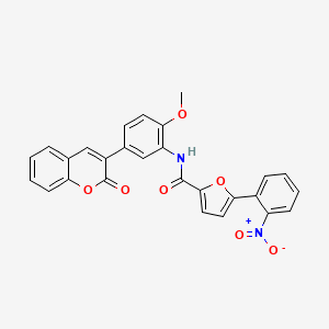 molecular formula C27H18N2O7 B3603469 N-[2-methoxy-5-(2-oxo-2H-chromen-3-yl)phenyl]-5-(2-nitrophenyl)-2-furamide 