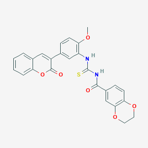 N-({[2-methoxy-5-(2-oxo-2H-chromen-3-yl)phenyl]amino}carbonothioyl)-2,3-dihydro-1,4-benzodioxine-6-carboxamide