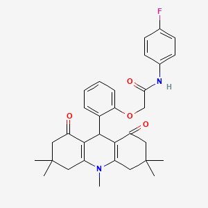 N-(4-fluorophenyl)-2-[2-(3,3,6,6,10-pentamethyl-1,8-dioxo-4,5,7,9-tetrahydro-2H-acridin-9-yl)phenoxy]acetamide