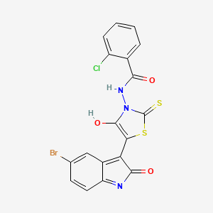 molecular formula C18H9BrClN3O3S2 B3603743 N-[(5Z)-5-(5-bromo-2-oxo-1,2-dihydro-3H-indol-3-ylidene)-4-oxo-2-thioxo-1,3-thiazolidin-3-yl]-2-chlorobenzamide 