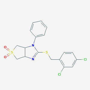 molecular formula C18H16Cl2N2O2S2 B360391 2,4-dichlorobenzyl 5,5-dioxido-1-phenyl-3a,4,6,6a-tetrahydro-1H-thieno[3,4-d]imidazol-2-yl sulfide CAS No. 920479-64-7