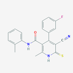 molecular formula C21H16FN3OS B3604122 5-CYANO-4-(3-FLUOROPHENYL)-2-METHYL-N-(2-METHYLPHENYL)-6-SULFANYLIDENE-1,6-DIHYDROPYRIDINE-3-CARBOXAMIDE 