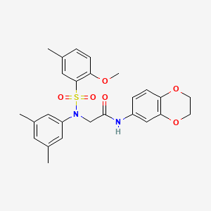 N-(2,3-dihydro-1,4-benzodioxin-6-yl)-2-(N-(2-methoxy-5-methylphenyl)sulfonyl-3,5-dimethylanilino)acetamide