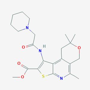 molecular formula C22H29N3O4S B360428 Methyl 8,12,12-trimethyl-3-[(2-piperidin-1-ylacetyl)amino]-11-oxa-5-thia-7-azatricyclo[7.4.0.02,6]trideca-1,3,6,8-tetraene-4-carboxylate CAS No. 903855-80-1