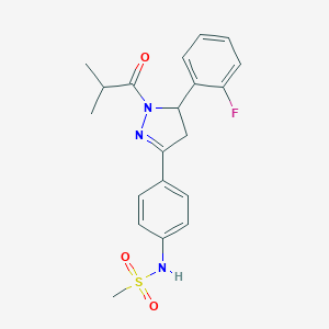 molecular formula C20H22FN3O3S B360435 N-{4-[5-(2-fluorophenyl)-1-(2-methylpropanoyl)-4,5-dihydro-1H-pyrazol-3-yl]phenyl}methanesulfonamide CAS No. 851717-95-8