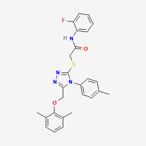 molecular formula C26H25FN4O2S B3604469 2-{[5-[(2,6-dimethylphenoxy)methyl]-4-(4-methylphenyl)-4H-1,2,4-triazol-3-yl]thio}-N-(2-fluorophenyl)acetamide 