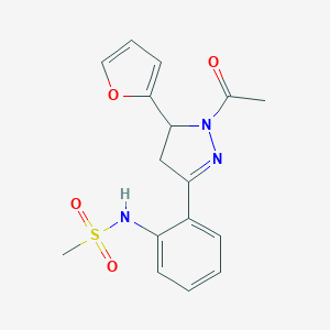 molecular formula C16H17N3O4S B360454 N-{2-[1-acetyl-5-(furan-2-yl)-4,5-dihydro-1H-pyrazol-3-yl]phenyl}methanesulfonamide CAS No. 919735-51-6