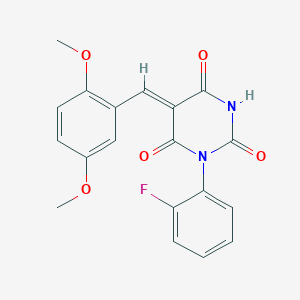 molecular formula C19H15FN2O5 B3604542 5-(2,5-dimethoxybenzylidene)-1-(2-fluorophenyl)-2,4,6(1H,3H,5H)-pyrimidinetrione 