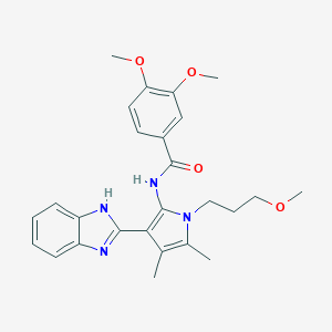 molecular formula C26H30N4O4 B360455 N-[3-(1H-benzimidazol-2-yl)-1-(3-methoxypropyl)-4,5-dimethyl-1H-pyrrol-2-yl]-3,4-dimethoxybenzamide CAS No. 921135-24-2