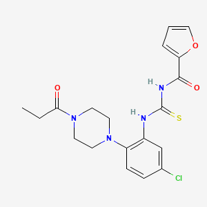 molecular formula C19H21ClN4O3S B3604939 N-({[5-chloro-2-(4-propionyl-1-piperazinyl)phenyl]amino}carbonothioyl)-2-furamide 