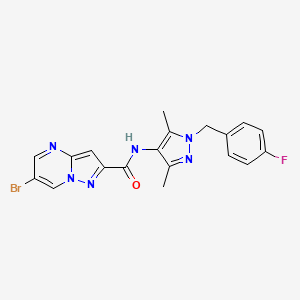 molecular formula C19H16BrFN6O B3605019 6-bromo-N-[1-(4-fluorobenzyl)-3,5-dimethyl-1H-pyrazol-4-yl]pyrazolo[1,5-a]pyrimidine-2-carboxamide 