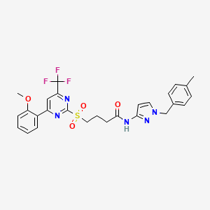 molecular formula C27H26F3N5O4S B3605049 4-{[4-(2-methoxyphenyl)-6-(trifluoromethyl)-2-pyrimidinyl]sulfonyl}-N-[1-(4-methylbenzyl)-1H-pyrazol-3-yl]butanamide 
