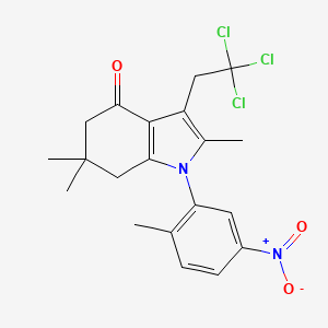 molecular formula C20H21Cl3N2O3 B3605134 2,6,6-trimethyl-1-(2-methyl-5-nitrophenyl)-3-(2,2,2-trichloroethyl)-1,5,6,7-tetrahydro-4H-indol-4-one 