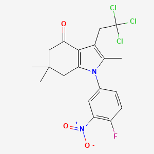 molecular formula C19H18Cl3FN2O3 B3605139 1-(4-fluoro-3-nitrophenyl)-2,6,6-trimethyl-3-(2,2,2-trichloroethyl)-1,5,6,7-tetrahydro-4H-indol-4-one 