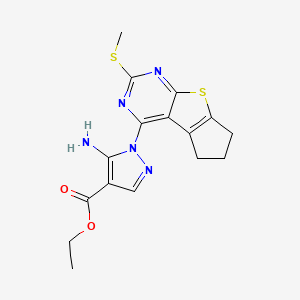 ethyl 5-amino-1-[2-(methylthio)-6,7-dihydro-5H-cyclopenta[4,5]thieno[2,3-d]pyrimidin-4-yl]-1H-pyrazole-4-carboxylate