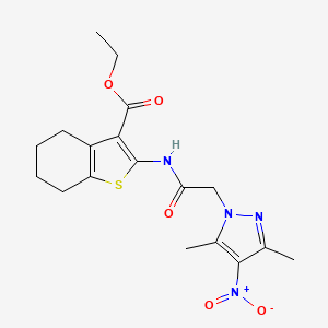 molecular formula C18H22N4O5S B3605363 ethyl 2-{[(3,5-dimethyl-4-nitro-1H-pyrazol-1-yl)acetyl]amino}-4,5,6,7-tetrahydro-1-benzothiophene-3-carboxylate 