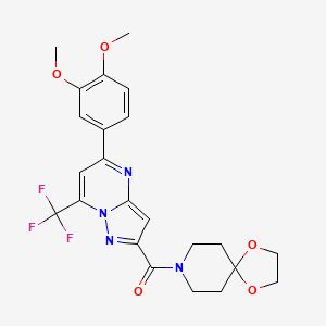 molecular formula C23H23F3N4O5 B3605382 8-{[5-(3,4-dimethoxyphenyl)-7-(trifluoromethyl)pyrazolo[1,5-a]pyrimidin-2-yl]carbonyl}-1,4-dioxa-8-azaspiro[4.5]decane 