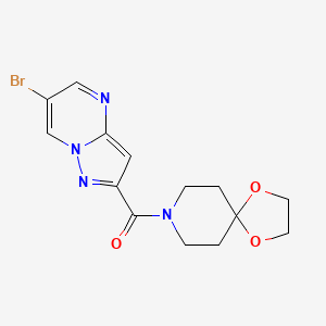 molecular formula C14H15BrN4O3 B3605435 8-[(6-bromopyrazolo[1,5-a]pyrimidin-2-yl)carbonyl]-1,4-dioxa-8-azaspiro[4.5]decane 