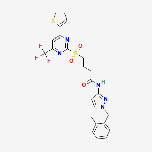 molecular formula C24H22F3N5O3S2 B3605471 N-[1-(2-methylbenzyl)-1H-pyrazol-3-yl]-4-{[4-(2-thienyl)-6-(trifluoromethyl)-2-pyrimidinyl]sulfonyl}butanamide 