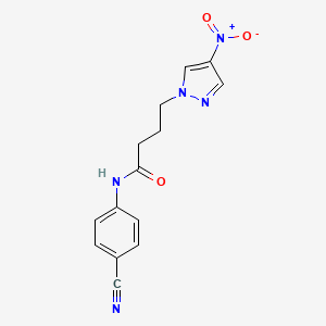 molecular formula C14H13N5O3 B3605475 N-(4-cyanophenyl)-4-(4-nitro-1H-pyrazol-1-yl)butanamide 