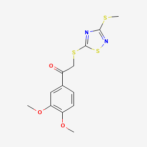 molecular formula C13H14N2O3S3 B3605496 1-(3,4-dimethoxyphenyl)-2-{[3-(methylthio)-1,2,4-thiadiazol-5-yl]thio}ethanone 