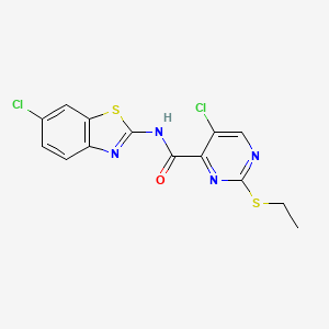 molecular formula C14H10Cl2N4OS2 B3605569 5-chloro-N-(6-chloro-1,3-benzothiazol-2-yl)-2-(ethylthio)-4-pyrimidinecarboxamide 
