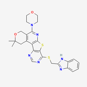 molecular formula C26H26N6O2S2 B3605581 8-[(1H-benzimidazol-2-ylmethyl)thio]-2,2-dimethyl-5-(4-morpholinyl)-1,4-dihydro-2H-pyrano[4'',3'':4',5']pyrido[3',2':4,5]thieno[3,2-d]pyrimidine 