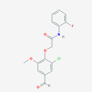 molecular formula C16H13ClFNO4 B3605621 2-(2-chloro-4-formyl-6-methoxyphenoxy)-N-(2-fluorophenyl)acetamide 
