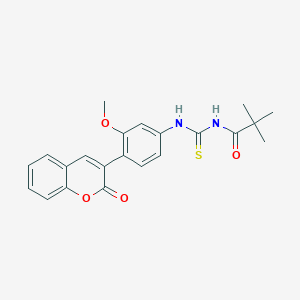 molecular formula C22H22N2O4S B3605818 N-({[3-methoxy-4-(2-oxo-2H-chromen-3-yl)phenyl]amino}carbonothioyl)-2,2-dimethylpropanamide 
