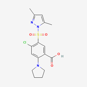 molecular formula C16H18ClN3O4S B3605823 4-chloro-5-[(3,5-dimethyl-1H-pyrazol-1-yl)sulfonyl]-2-(1-pyrrolidinyl)benzoic acid 