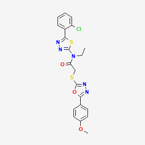 molecular formula C21H18ClN5O3S2 B3605837 N-[5-(2-chlorophenyl)-1,3,4-thiadiazol-2-yl]-N-ethyl-2-{[5-(4-methoxyphenyl)-1,3,4-oxadiazol-2-yl]thio}acetamide 