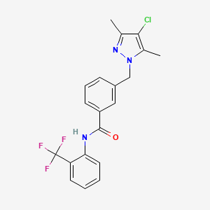 molecular formula C20H17ClF3N3O B3605850 3-[(4-chloro-3,5-dimethyl-1H-pyrazol-1-yl)methyl]-N-[2-(trifluoromethyl)phenyl]benzamide 