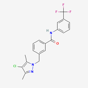 molecular formula C20H17ClF3N3O B3605865 3-[(4-chloro-3,5-dimethyl-1H-pyrazol-1-yl)methyl]-N-[3-(trifluoromethyl)phenyl]benzamide 