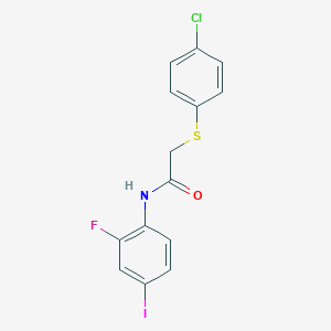 molecular formula C14H10ClFINOS B3606030 2-[(4-chlorophenyl)thio]-N-(2-fluoro-4-iodophenyl)acetamide 
