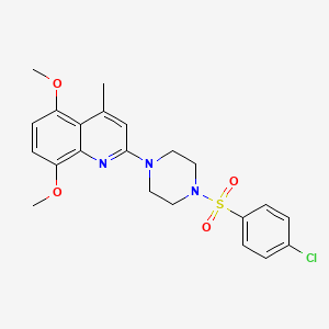 molecular formula C22H24ClN3O4S B3606034 2-{4-[(4-chlorophenyl)sulfonyl]-1-piperazinyl}-5,8-dimethoxy-4-methylquinoline 