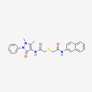 molecular formula C25H24N4O3S B3606102 2-({2-[(1,5-dimethyl-3-oxo-2-phenyl-2,3-dihydro-1H-pyrazol-4-yl)amino]-2-oxoethyl}thio)-N-2-naphthylacetamide 